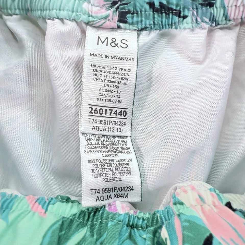 Marks and Spencer Bañador Corto Hawaiano Niñas 12-13 Años Azul Verde Rosa Elástico Foto 4 de 4