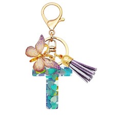 Initial Letter Keychains for Girls Pink Purple Green Cute Butterfly Heart Key...