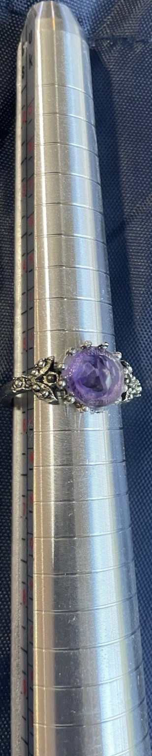 Sterling Silver Ring with Trillion Purple Amethyst, Prong Setting, Size 7
