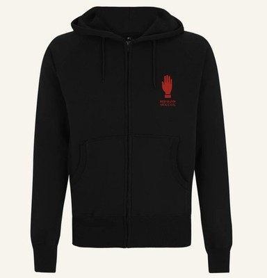 Official Nick Cave Merch Black Zip Hoodie with Red Hand Embroidered Logo Large