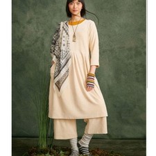 GUDRUN SJÖDÉN Women's L Orsa Cream Velour Babydoll Tunic Dress Neutral Lagenlook