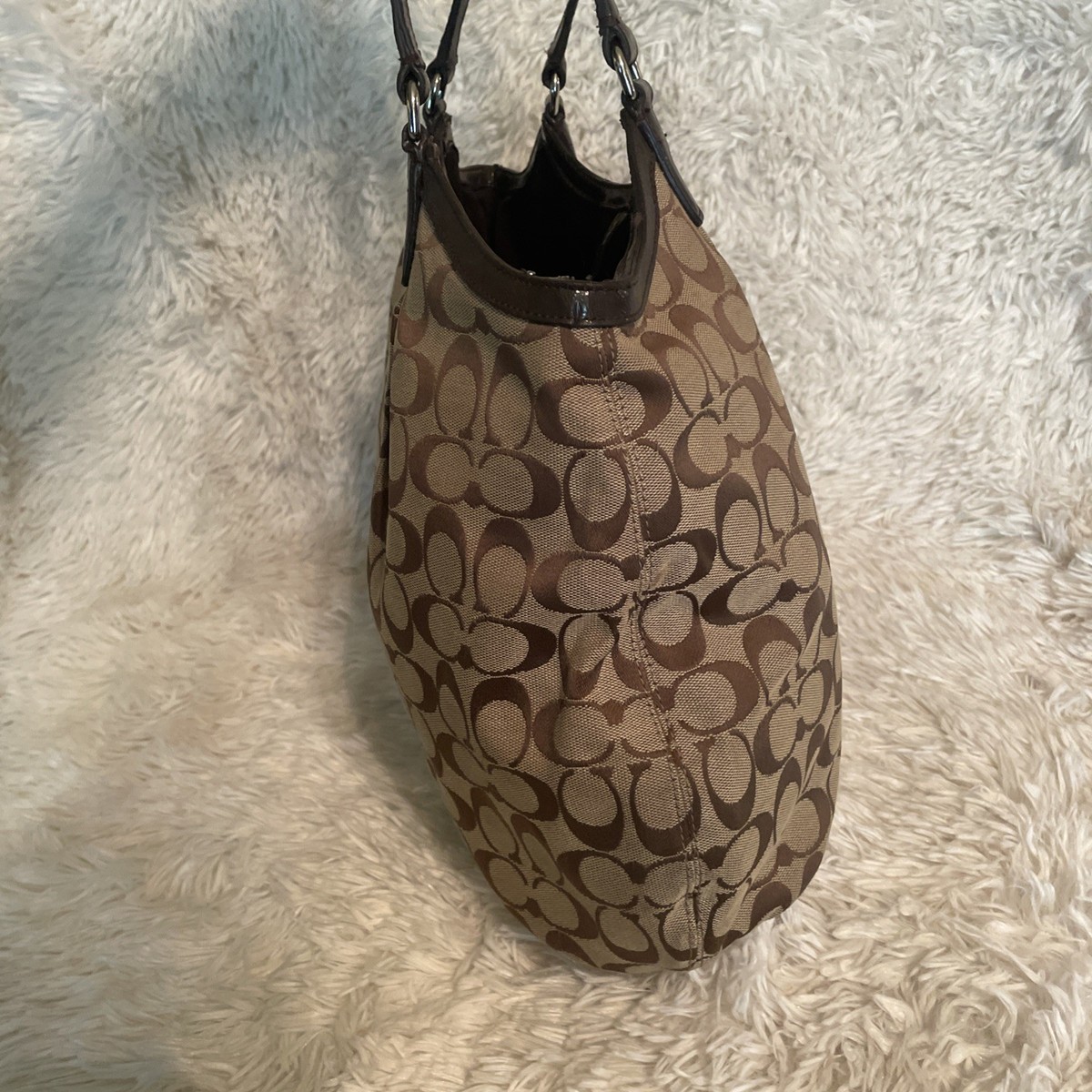 Coach F28503 Signature Stripe 12cm Devin Shoulder Tote Bag for