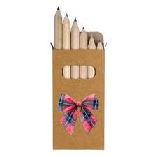 6 x 'Scottish Tartan Bow' Short 85mm Pencils / Coloured Pencil Set PE00082952