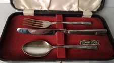 Viners by Sheffield VTG Sterling Silver 3 piece set / case fork , Kinife , spoon