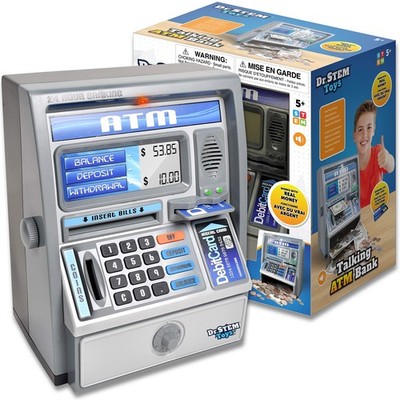 Dr. STEM Toys Kids Talking ATM Machine Savings Piggy Bank with Digital Screen, E