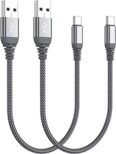 Short USB Type C Cable 2-Pack 1ft , USB A to USB C 3.1A Fast Charging Charger