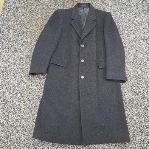 Nino Cerruti Overcoat 42R Charcoal Grey Cashmere Blend Double Breasted Long Coat - product listing photo