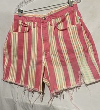 Vintage Venezia Women's Y2K 90s Pink White Striped Denim High-Waisted Shorts 16