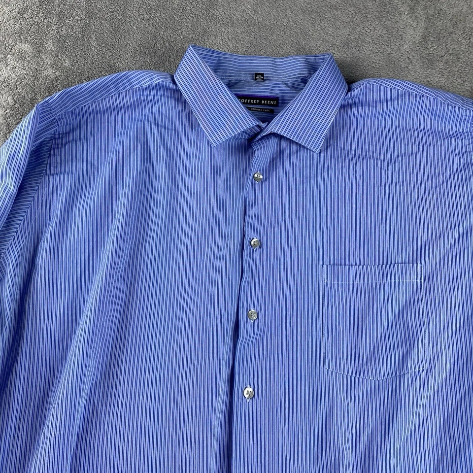 Camisa de vestir Geoffrey Beene para hombre 20 37/38 grande y alta azul a rayas sin arrugas Foto 3 de 4