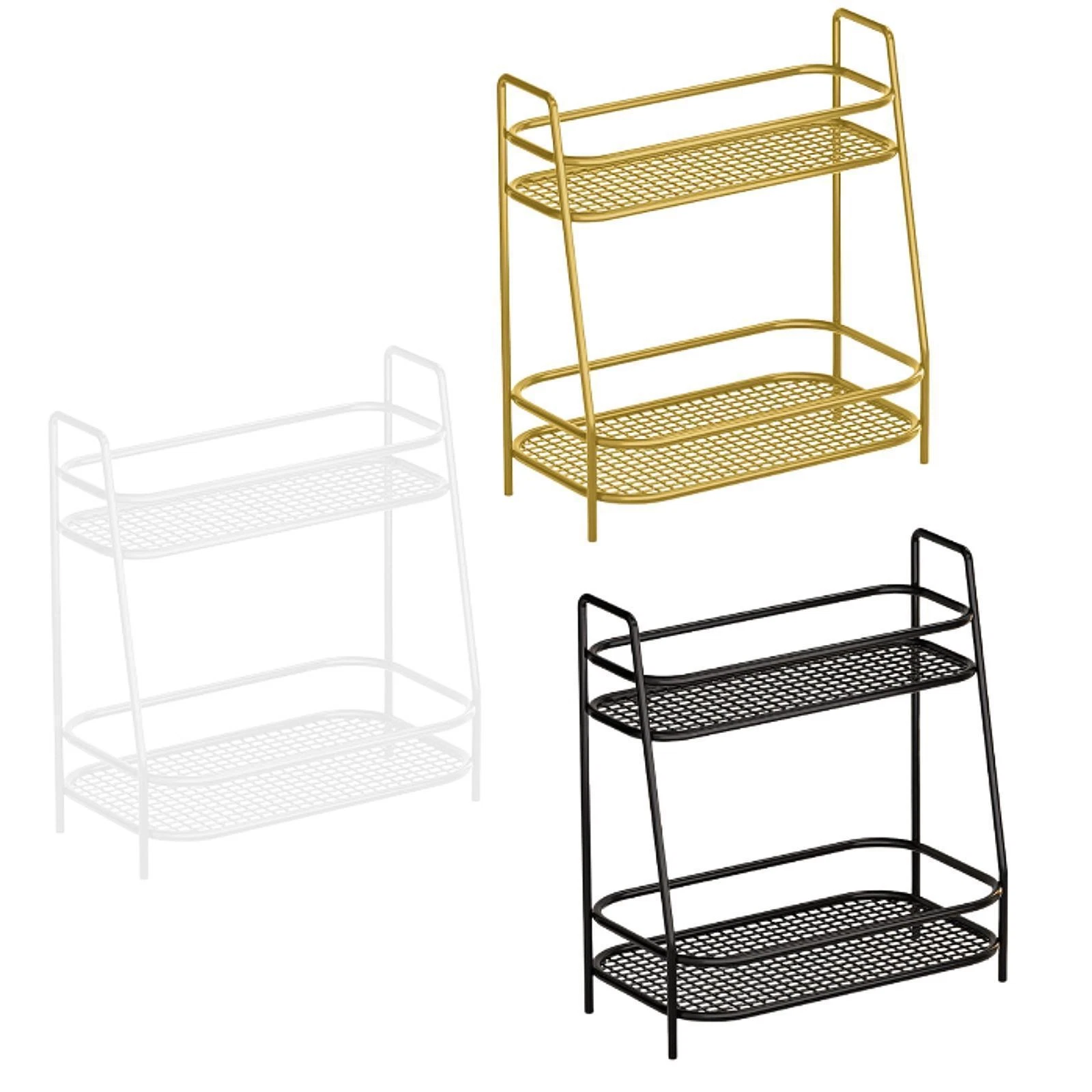 2 Tier Spice Storage Rack Rustproof Kitchen Bedroom Mesh Design Perfume Tray