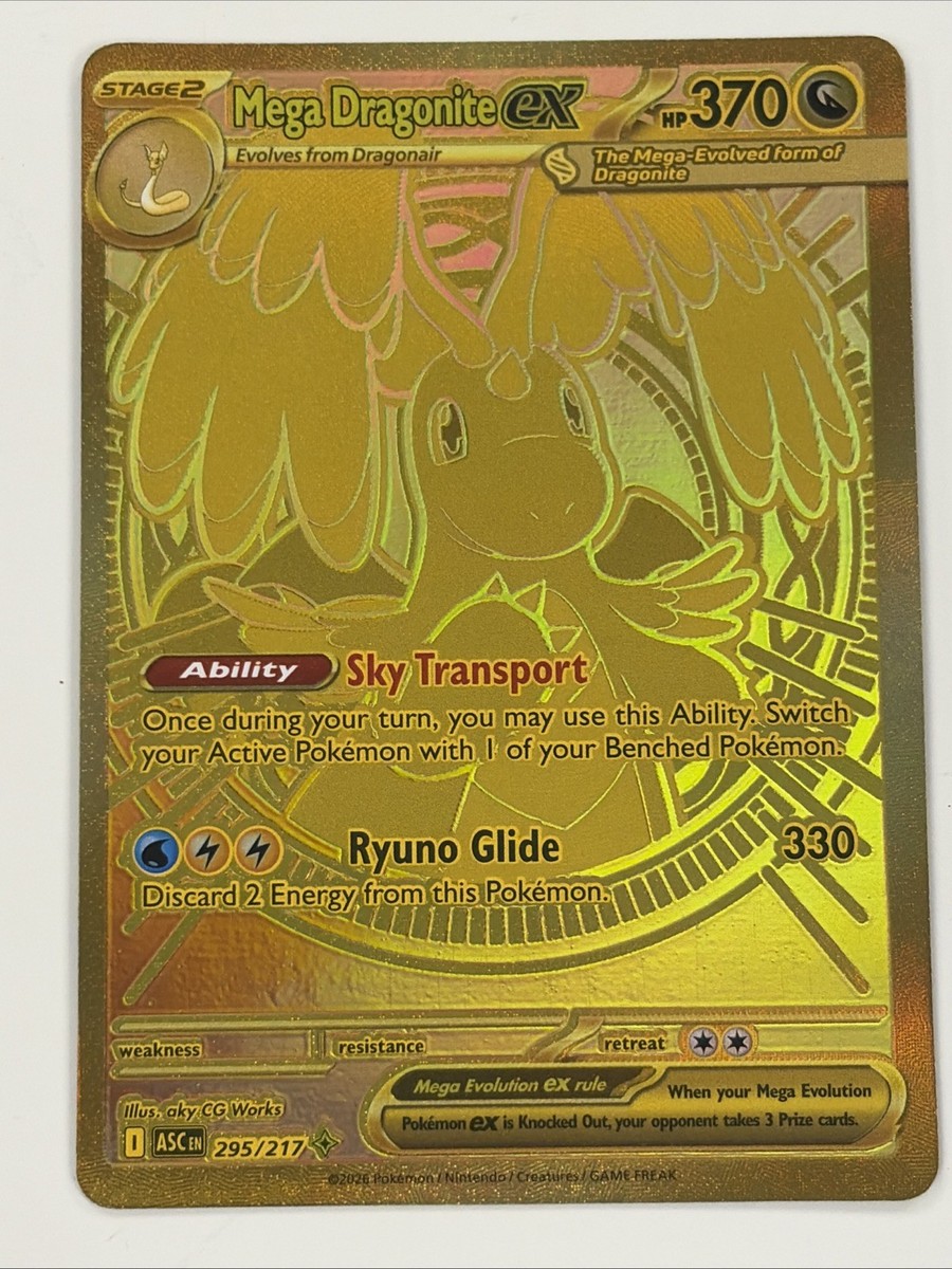 Mega Dragonite EX Full Art Gold Holo 370 HP Pokémon Card 295/217