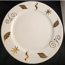 Pier 1 Monno Bangladesh White w/ gold leaf & scroll pattern Dinner Plates- 4