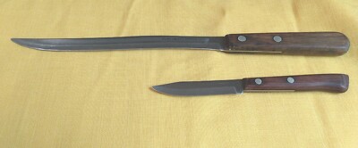 Flint Stainless Vanadium USA Knife Set of 2 12.5'' & 6.75''  ~Wood Handles Vintage