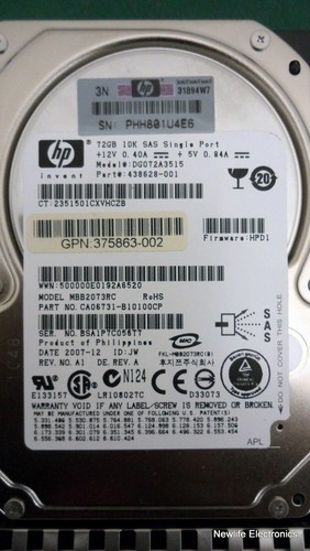HP 376597-001 72GB 10,000 RPM 3 Gbps 2.5 in. SAS HDD 438628-001 - Picture 4 of 6