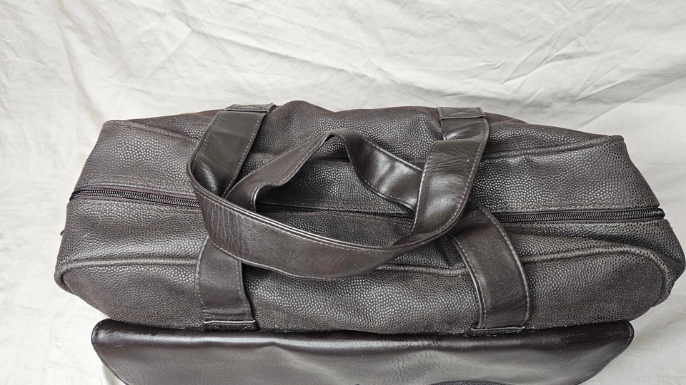 Karl Lagerfeld Duffle Bag Brown Faux Leather Travel Double Top Handles Gym Bag - Image 3 of 4