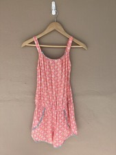 Cherokee Girls Summer Jumper Romper Orange Geometric Aqua Trim L 10/12