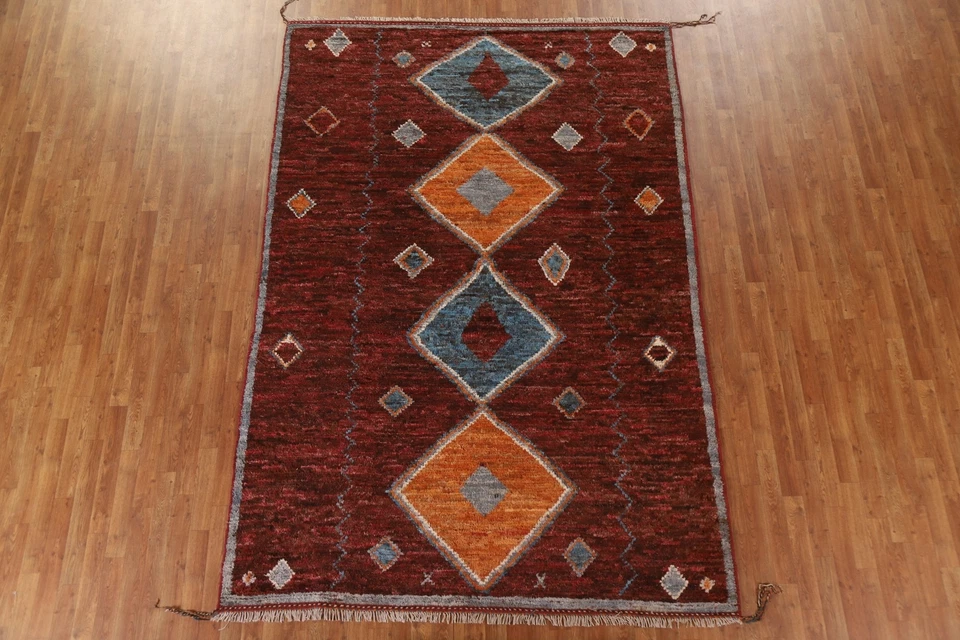 Nomadic Moroccan Geometric Oriental Area Rug 7x10 ft Wool Handmade Tribal Carpet - Image 2 of 4