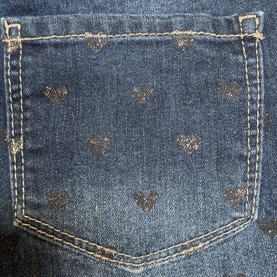 Shorts jeans SO juvenil tamanho 12 lavagem escura corações cintilantes cintura ajustável meninas - Imagem 3 de 4