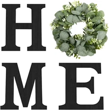Wood Home Sign with Artificial Eucalyptus Wreath for O, Hanging Farmhouse Wall H
