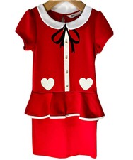 Girls H&M Holiday Peplum Pencil Dress Mrs. Claus Hearts Collared w/ Bow Size 6-8