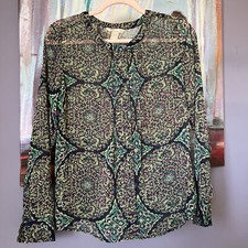 Banana Republic Size S Button Up Blouse Sheer Long Sleeve Green Multicolor