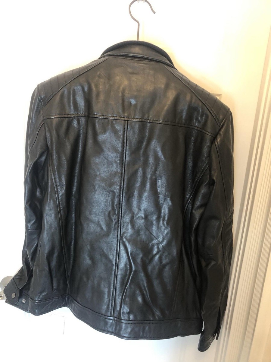 colehaan ジャケット　本革 COLE HAAN Size L Mens Black Smooth Classic Leather Moto Coat