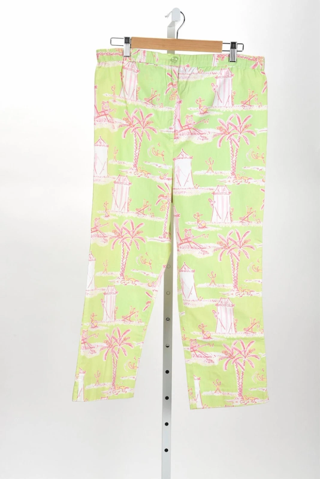 VTG Lilly Pulitzer Cabana Banana Green/Pink Cropped Elastic Waist Pant Size M