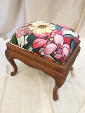 Vintage Antique late 1800s Footstool Pouf UPdated Designer Fabric; Very good