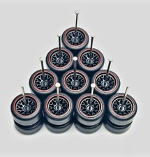 5 Sets BBS Black/Red Lip 11mm Rims  Real Rider Rubber Tires Wheels 1/64 Diecast