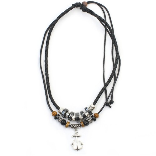 Men's Bohemia Wolf Tooth Cross Pendant Leather Beaded Weaved Necklace Jewelry - Picture 10 of 16