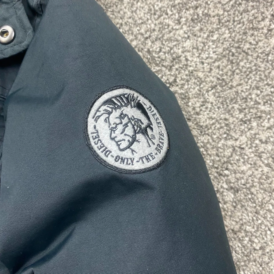 Chaqueta Diesel Niño 10/12 Borde de Piel Negro Capucha Extraíble Parka Abrigo Puffer Lujo Foto 2 de 4