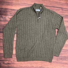 Oscar De La Renta Men's Dark Green 1/4 Zip Ribbed Knit Sweater Size XL