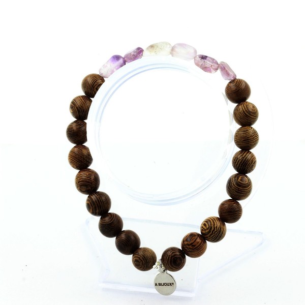 Mineralien Und Edelsteine. Auralite Armband Aus Kanada + Holzperlen 8 Mm.-image