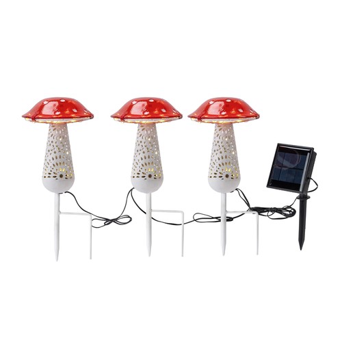 12.2-inch Mushroom Garden Stake Glass and Metal Outdoor Decor(3 Pack)