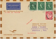 GB 18.8.1956 first flight Deutsche Lufthansa (LH)  HAMBURG - PARIS , rare