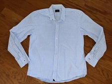 Mens UNTUCKit Long Sleeve Collared Cotton Checkered Plaid Sky Blue Button Shirt