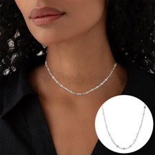 Thin Silver Sequin Lace Chain Women Fashion Choker Necklace 925 Sterling Silver