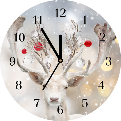 Tulup Glas Wanduhr fi30cm - Schwarz - Deko - Reindeer Christmas Baubles