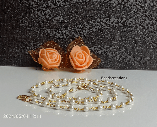 Smooth White Pearl Gold Plated Rosary Beads Chain Gemstone Necklace - Picture 7 of 7