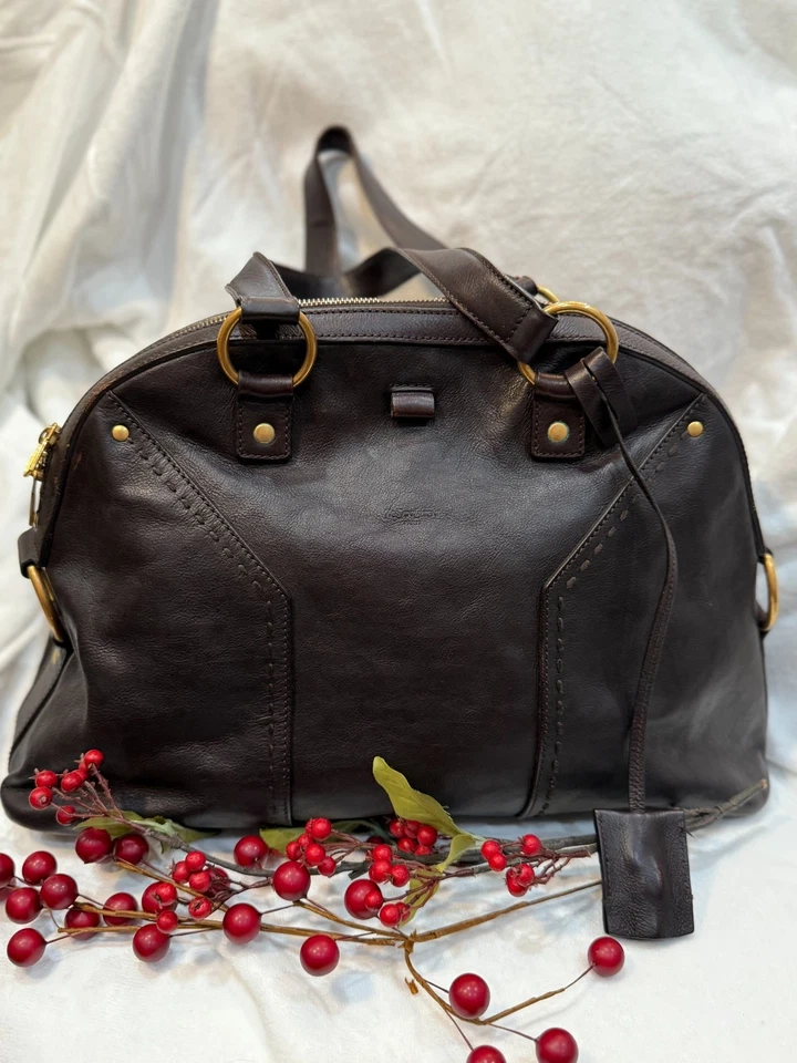 Yves Saint Laurent Muse 深棕色皮革复古单肩包 — 第 2/4 张图片