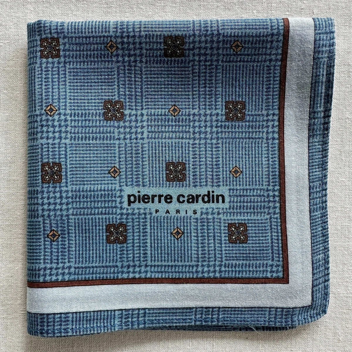 VTG Mens Handkerchief Glen Check Blue Cotton Geometric Print Pocket Square 17"~M