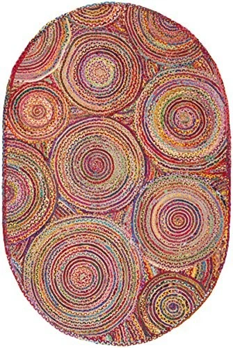  Cape Cod Collection Area Rug - 5' x 8' Oval, Red & Multi, Handmade Boho  - Image 2 of 4