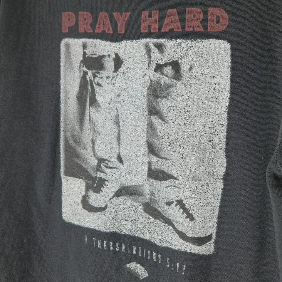 Sudadera Religiosa Vintage Pray Hard Jesus Talla Grande Años 90 Gráfica Desteñida Negra Foto 2 de 4
