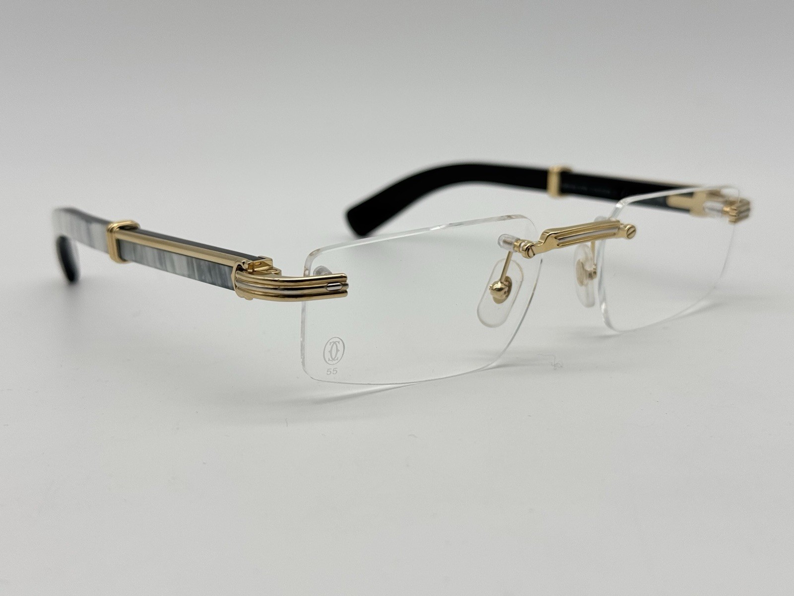 Cartier C Decor White Buffalo Horn Rimless Eyeglasses Authentic Luxury RP 4275-image