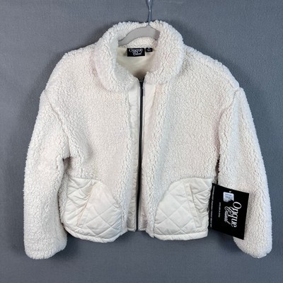 Onque Casual Jacket Sherpa Cropped Full Zip Women's Size S Oat NWT