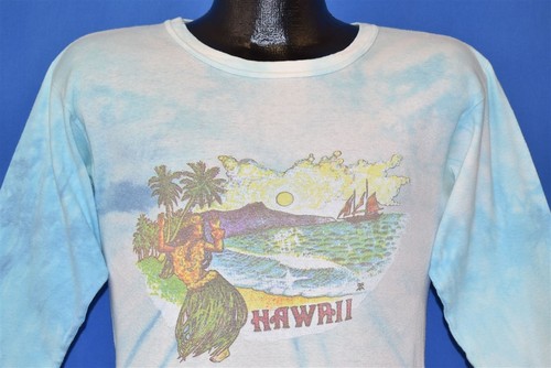 vtg 70s HAWAII WEED MAUI WOWIE HULA DANCER DA KINE TIE DYE RIB KNIT LS t-shirt M