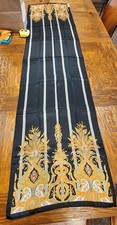 Ellen Tracy 100 Silk Scarf Black Striped Paisley Rectangle 15"x57"