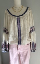 NWT RAGA Off Shoulder Embroidered Tunic Blouse Eggshell Balloon Sleeve Size S