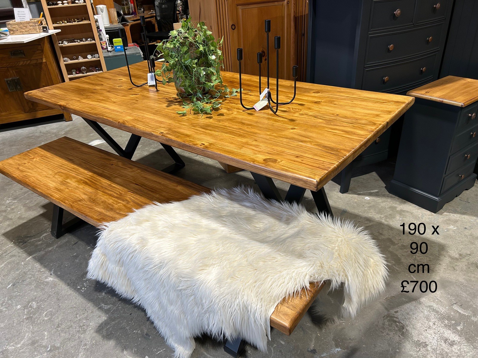 Dining Table Bench Industrial Rustic Kitchen Table with Wooden Top Steel Legs