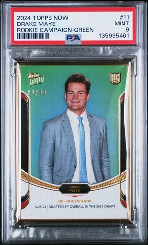 Drake Maye /99 Gold Framed Green RC 2024 Topps Now Rookie Campaign #11 PSA 9